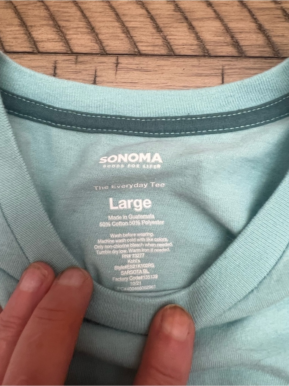Sonoma Crew Neck Tee in Seafoam Blue-Green. Boy’s Large NWOT